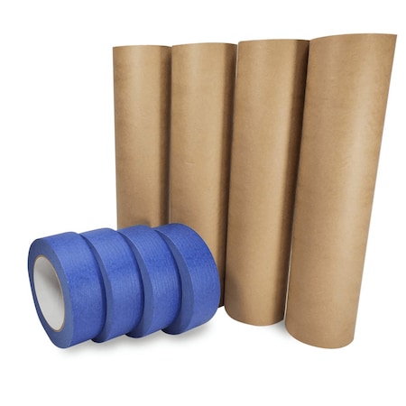 Idl Packaging 12in x 60 yd Masking Paper and 1 1/2in x 60 yd Painters Masking Tape, for Covering, 4PK 4x GPH-12, 4463-112